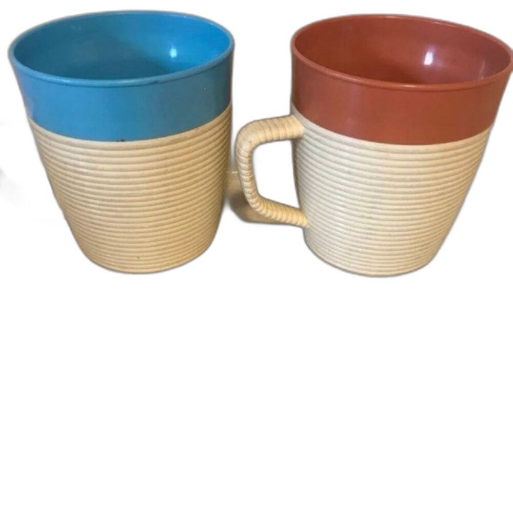 2 Raffiaware MCM Thermo-Temp Ribbed Cups Mugs 12 oz Tumblers Insulated Melmamine